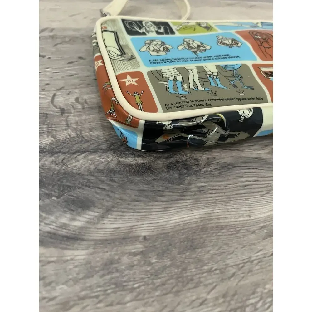 TRANSVERSION Funny Travel Theme Vinyl Makeup Bag Stewardess Airplane w/ Mirror